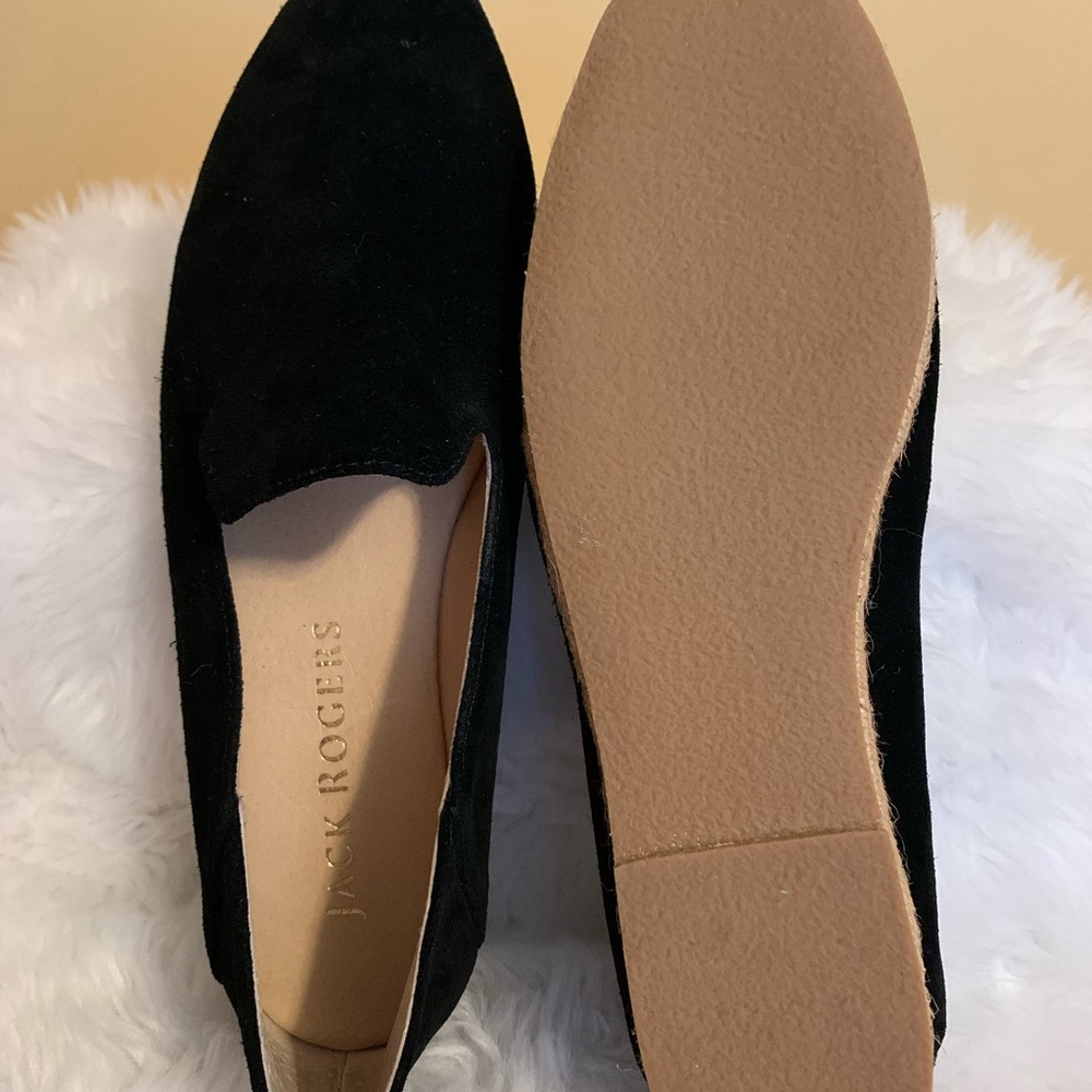 JACK ROGERS Audrey ladies suede almond toe black espadrilles Size 8.5 VV…